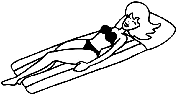 Bikini clad lady on floaty vinyl sticker. Customize on line. Vacations Trips Attractions 051-0319